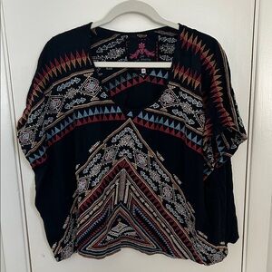 Johnny Was Geometric V-Neck Blouse - Black, Red, Blue